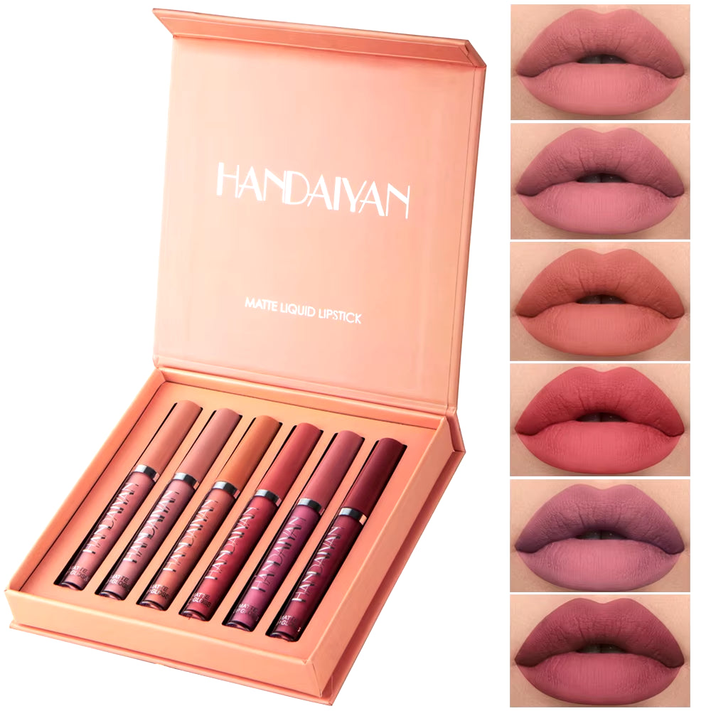 6 Colors Lip Gloss Set Matte Nude Long-Lasting High-Pigment Non-Stick Cup Lip Makeup Cosmetics Liquid Lipstick Setd