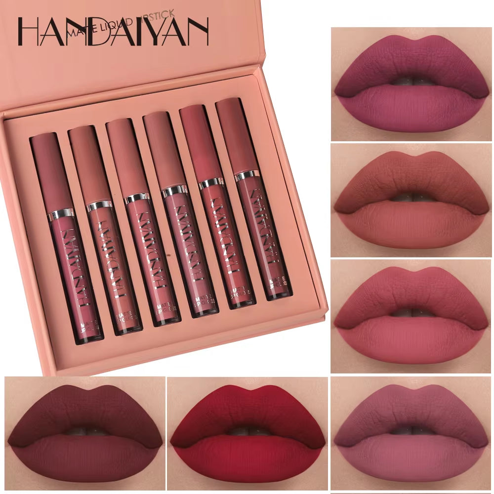 6 Colors Lip Gloss Set Matte Nude Long-Lasting High-Pigment Non-Stick Cup Lip Makeup Cosmetics Liquid Lipstick Setd